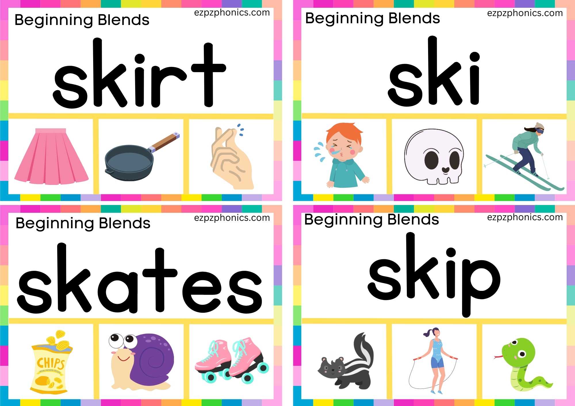 SK Beginning Blends Clip Cards Read The Words And Clip The Correct Images Set 1